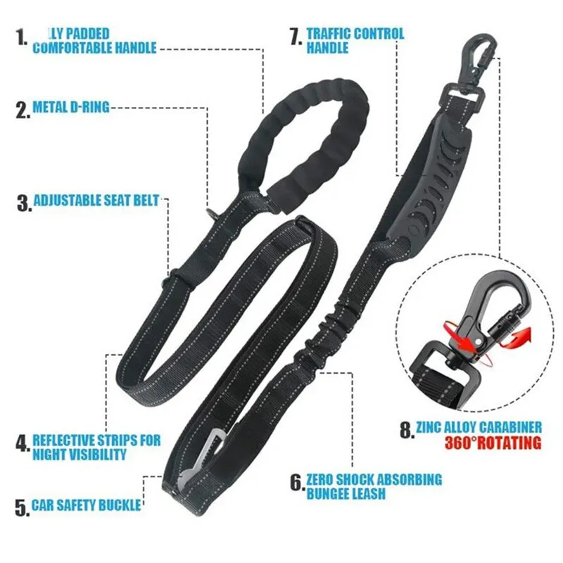 4-in-1 Black Reflective Dog Leash