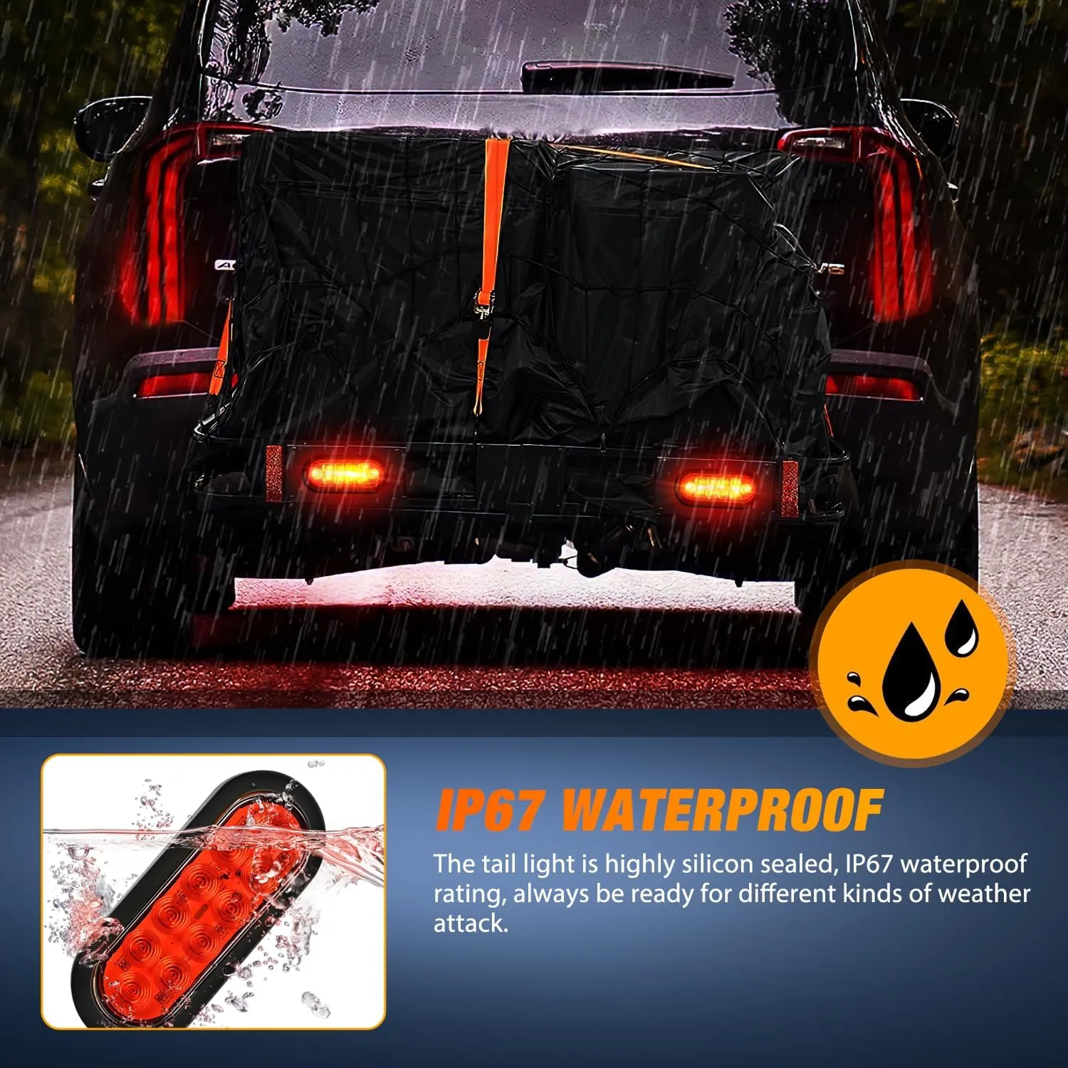 6 Inch Oval Red LED Trailer Tail Lights W/ Flush Mount Grommets Wire Harness (Pair)