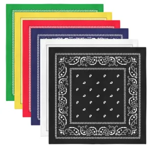 6 Pack XL Cotton Paisley Bandanas - Fast FREE Shipping