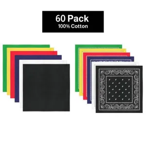 60 Pack COTTON Bandanas