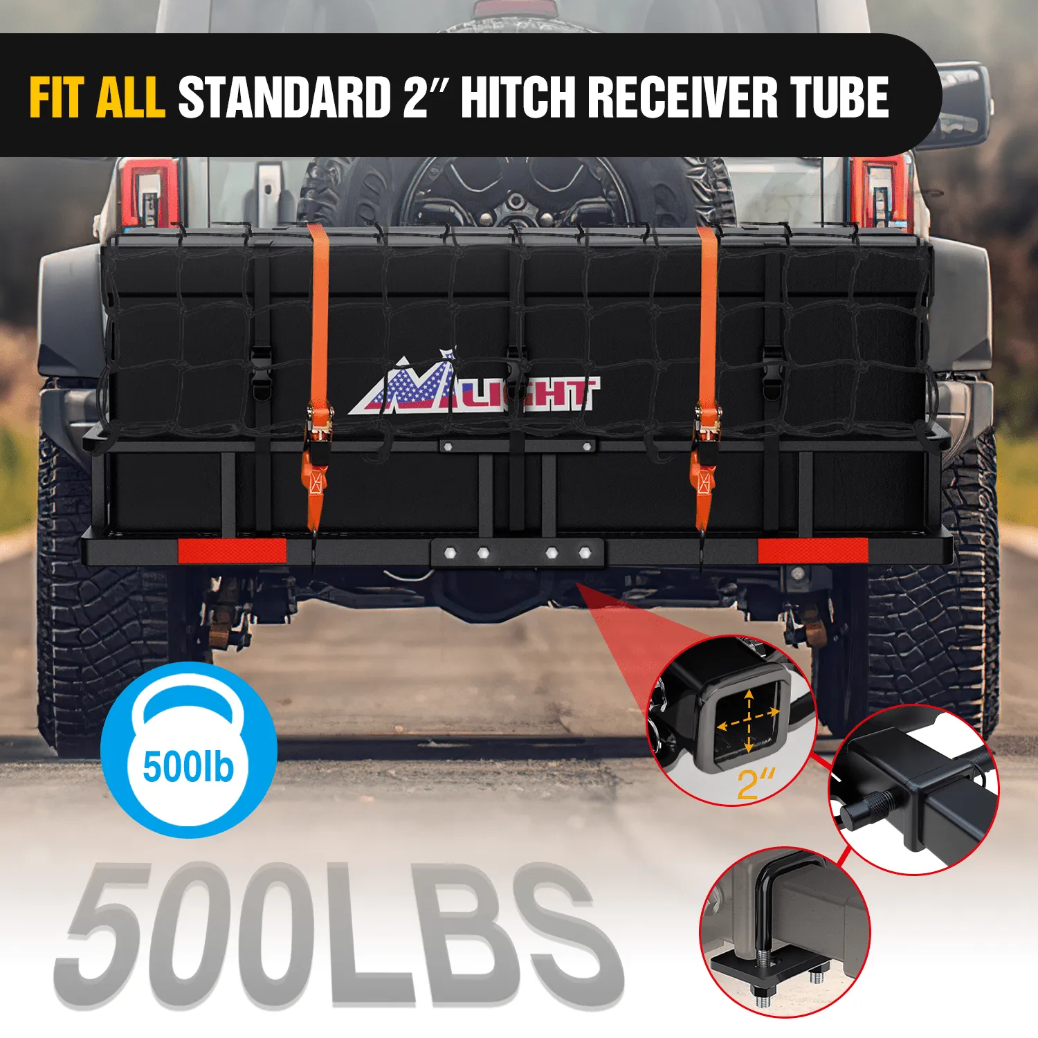 60 x 20 x 7.87 Inch Hitch Cargo Carrier Set Fits 2-Inch Hitch Receiver with Lock Hitch