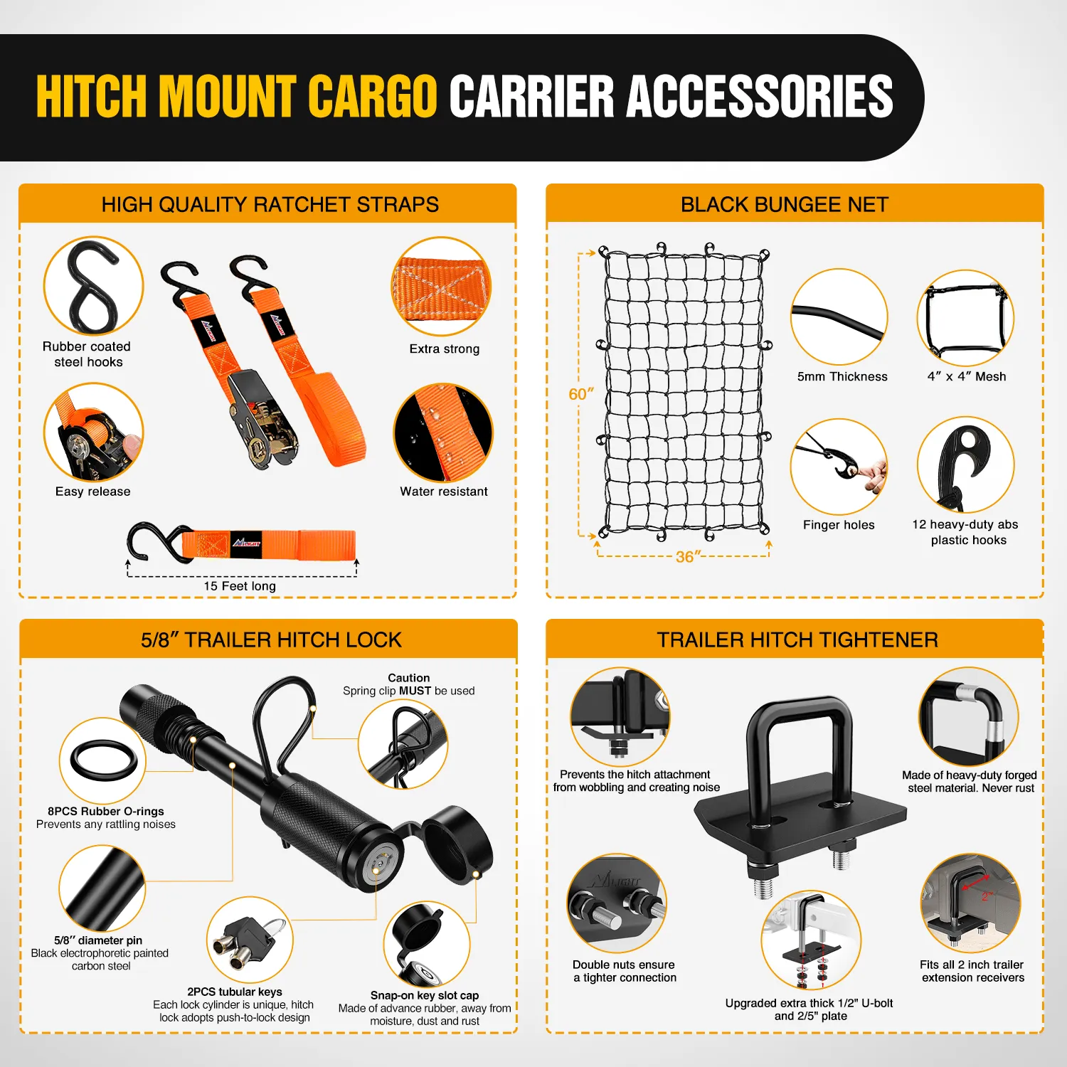 60 x 20 x 7.87 Inch Hitch Cargo Carrier Set Fits 2-Inch Hitch Receiver with Lock Hitch