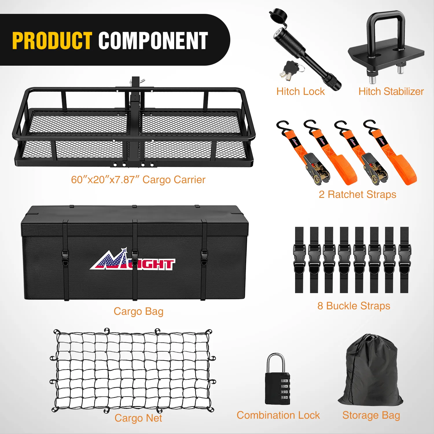 60 x 20 x 7.87 Inch Hitch Cargo Carrier Set Fits 2-Inch Hitch Receiver with Lock Hitch