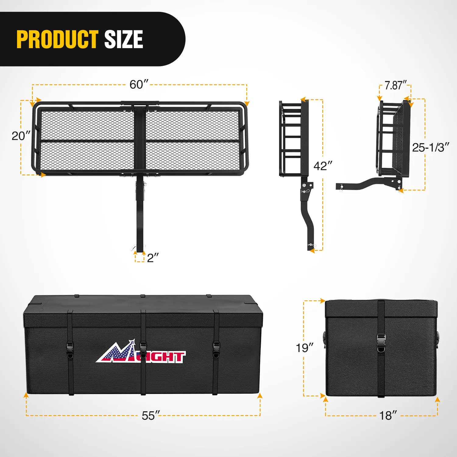 60 x 20 x 7.87 Inch Hitch Cargo Carrier Set Fits 2-Inch Hitch Receiver with Lock Hitch