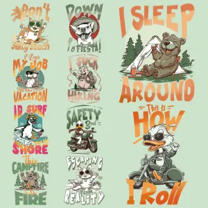 9 Animals Vacation Designs Bundle PNG