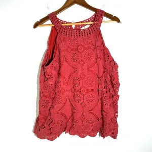 Adiva Red Cropped  Crochet Embellished Tank Top