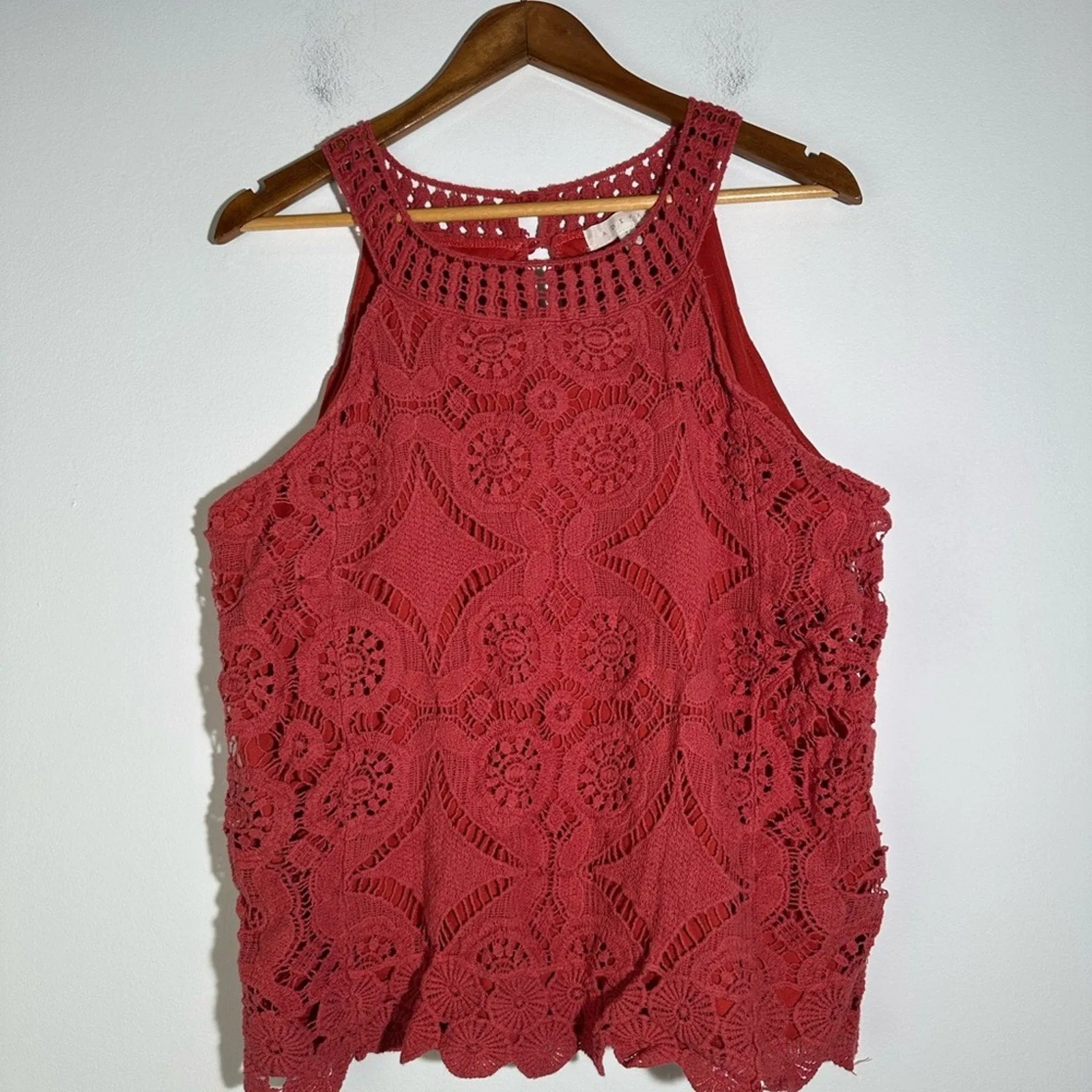 Adiva Red Cropped  Crochet Embellished Tank Top