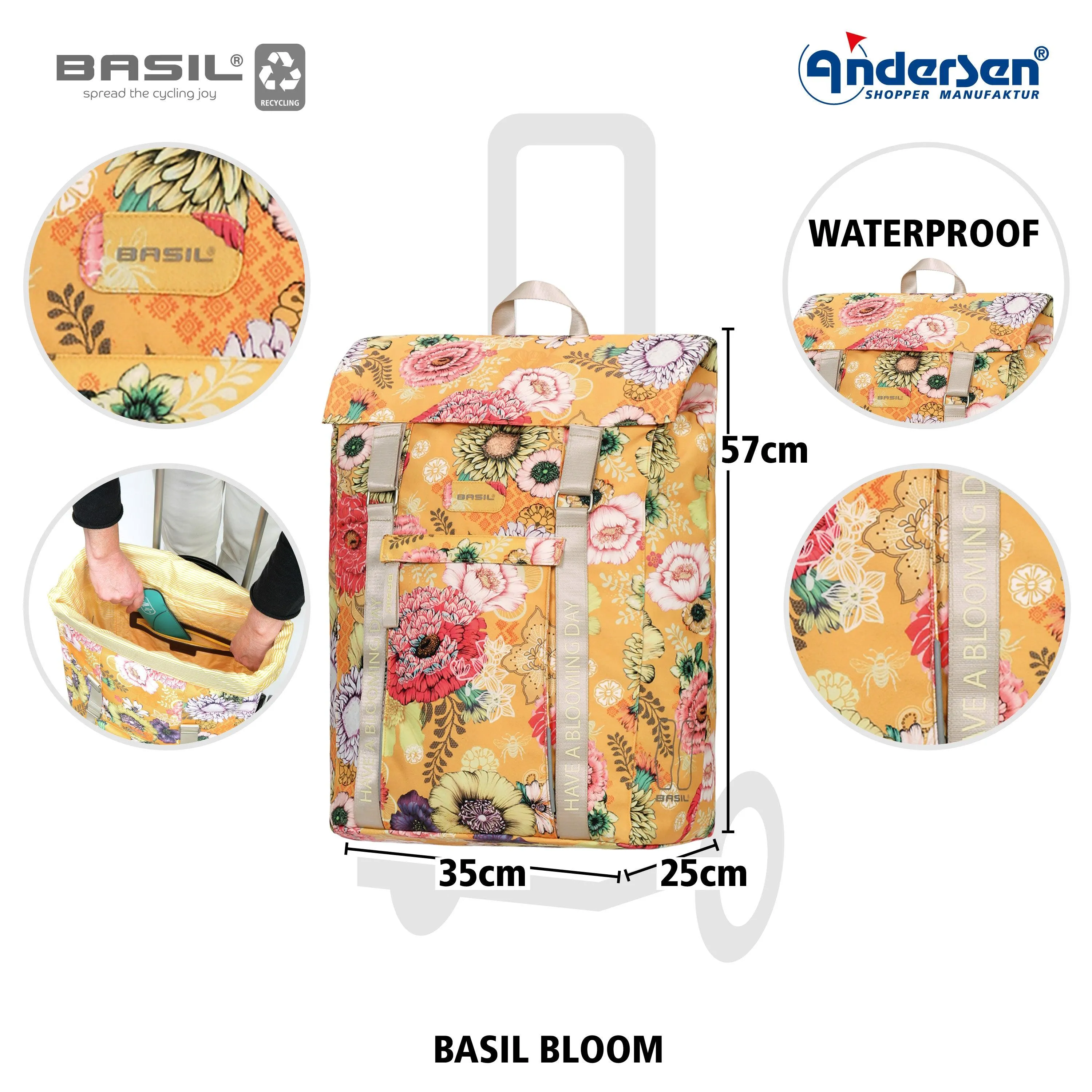 Andersen-Shopper | Bike Trailer | Shopping Trolley | Unus Frame | Basil Bloom Bag