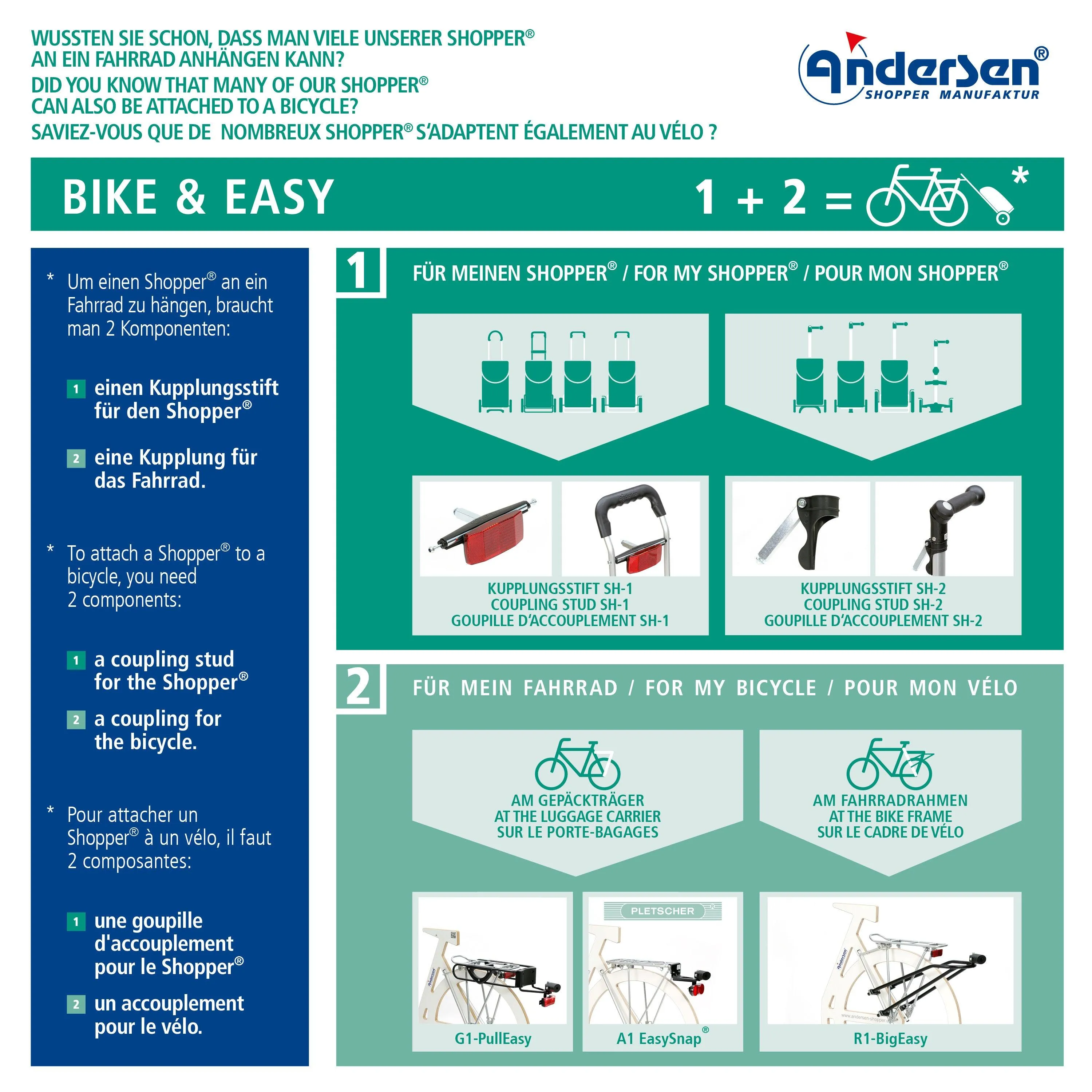 Andersen-Shopper | Bike Trailer | Shopping Trolley | Unus Frame | Basil Bloom Bag