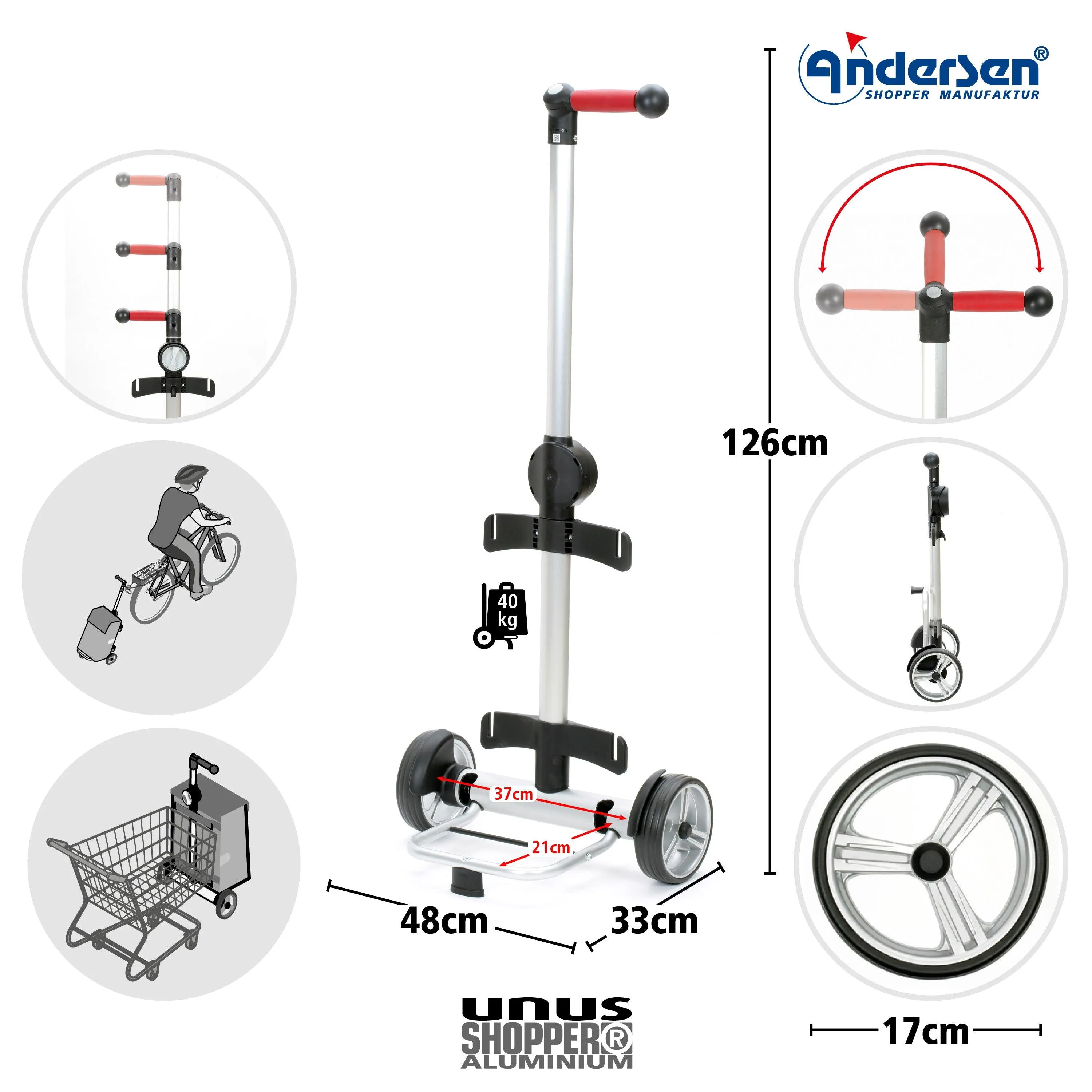 Andersen-Shopper | Bike Trailer | Shopping Trolley | Unus Frame | Basil Bloom Bag