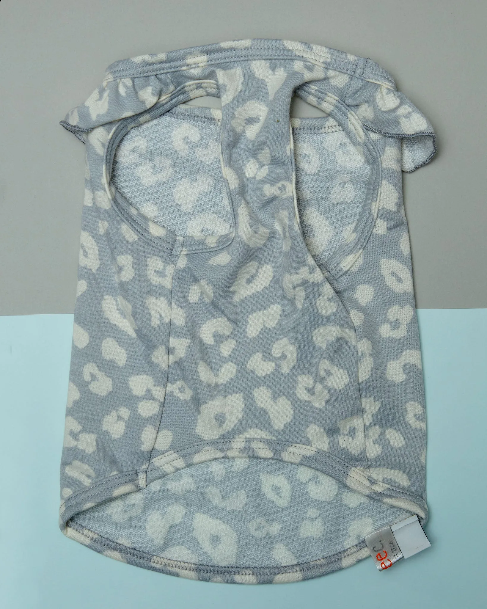 Animal Print Ruffle Neck Dog Top in Ivory and Grey (Made in the USA) (CLEARANCE)