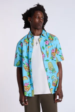 Arsenic Mens Tropical Skulls Button-Up Shirt
