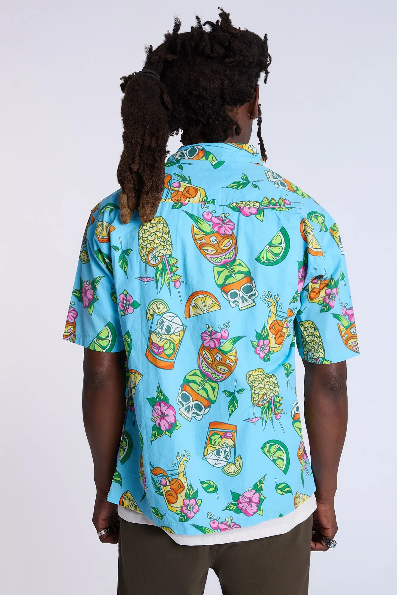 Arsenic Mens Tropical Skulls Button-Up Shirt