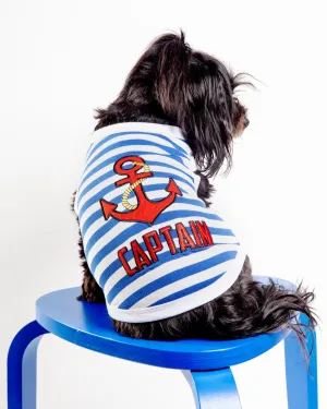 Captain Dog Tank Top in Blue & White Stripe (FINAL SALE)