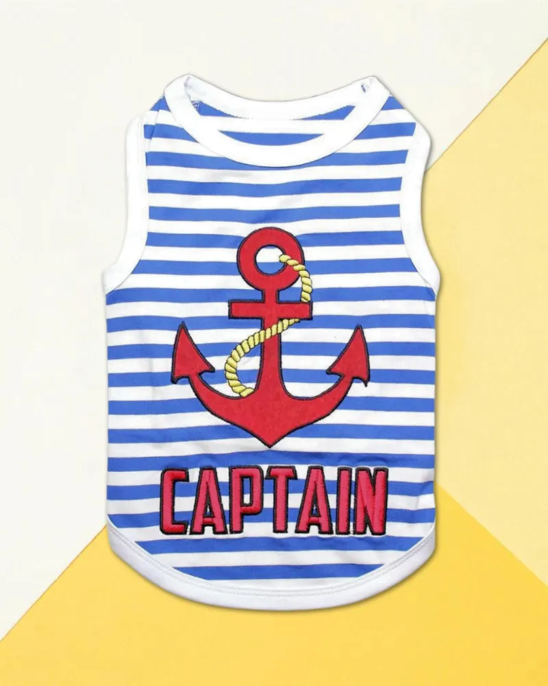 Captain Dog Tank Top in Blue & White Stripe (FINAL SALE)