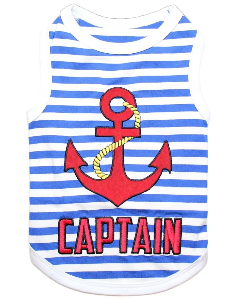 Captain Dog Tank Top in Blue & White Stripe (FINAL SALE)