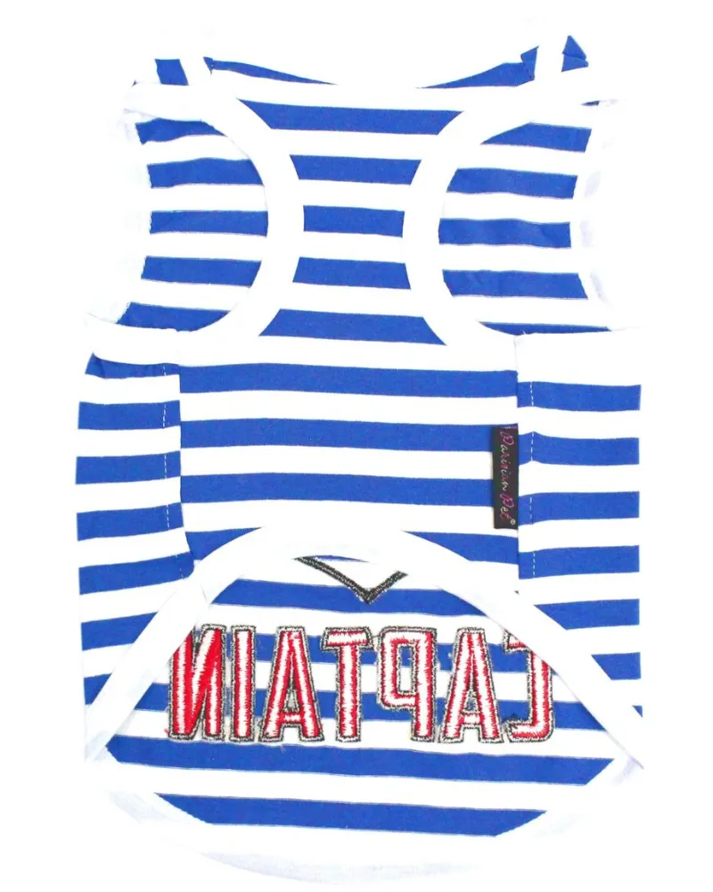 Captain Dog Tank Top in Blue & White Stripe (FINAL SALE)