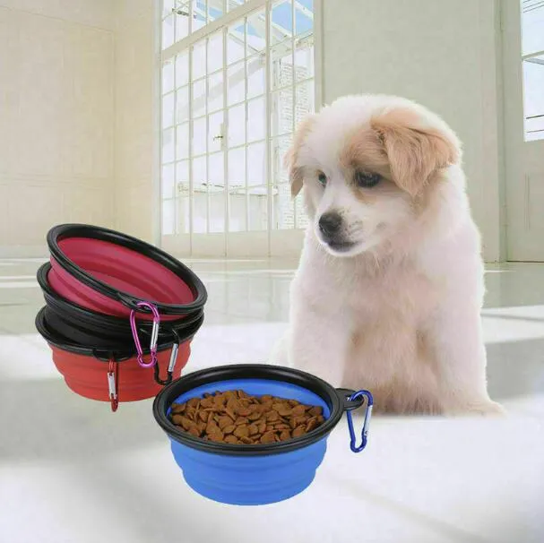 Collapsible Pet Water Bowl with hook Clip Blue