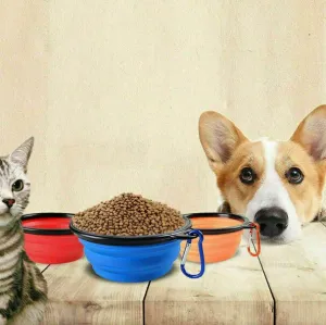 Collapsible Pet Water Bowl with hook Clip Blue