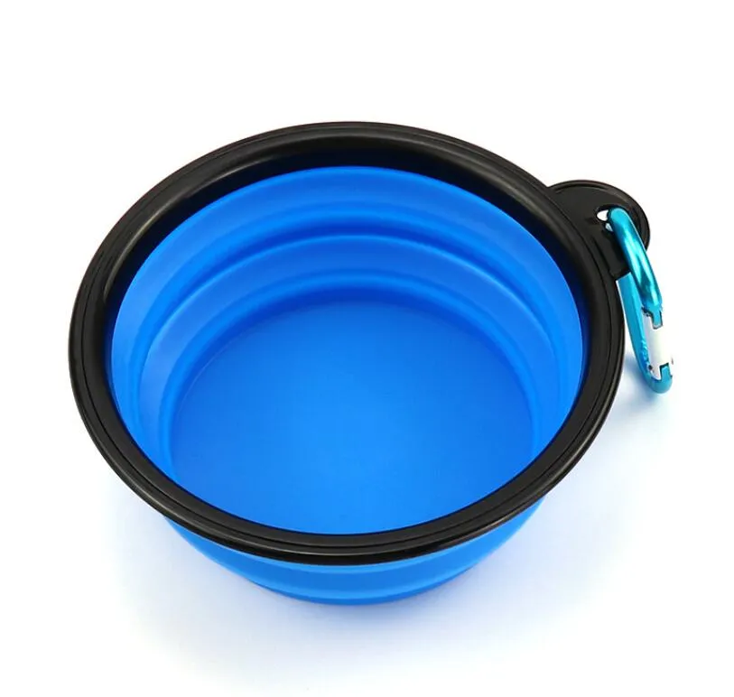 Collapsible Pet Water Bowl with hook Clip Blue
