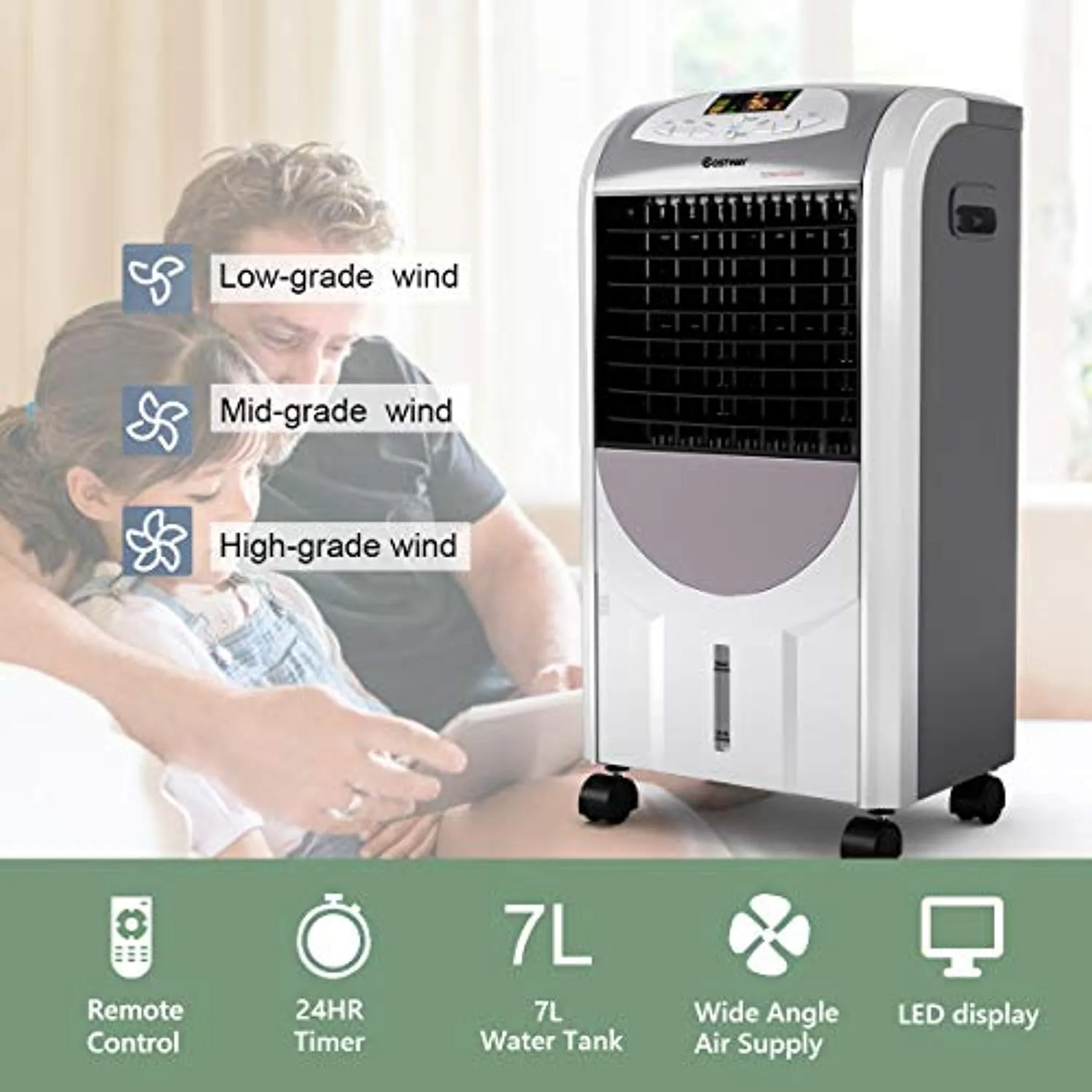 Compact Portable Air Conditioner with Fan Filter Humidifier Ice Crystal Box Remote Control