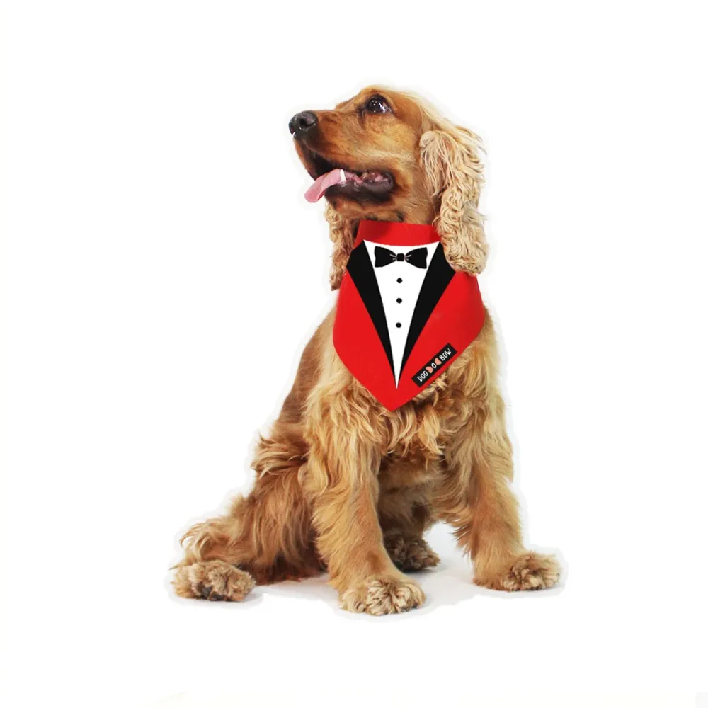 Dogobow Tuxedo Printed Bandana for Dogs (Red/Black)