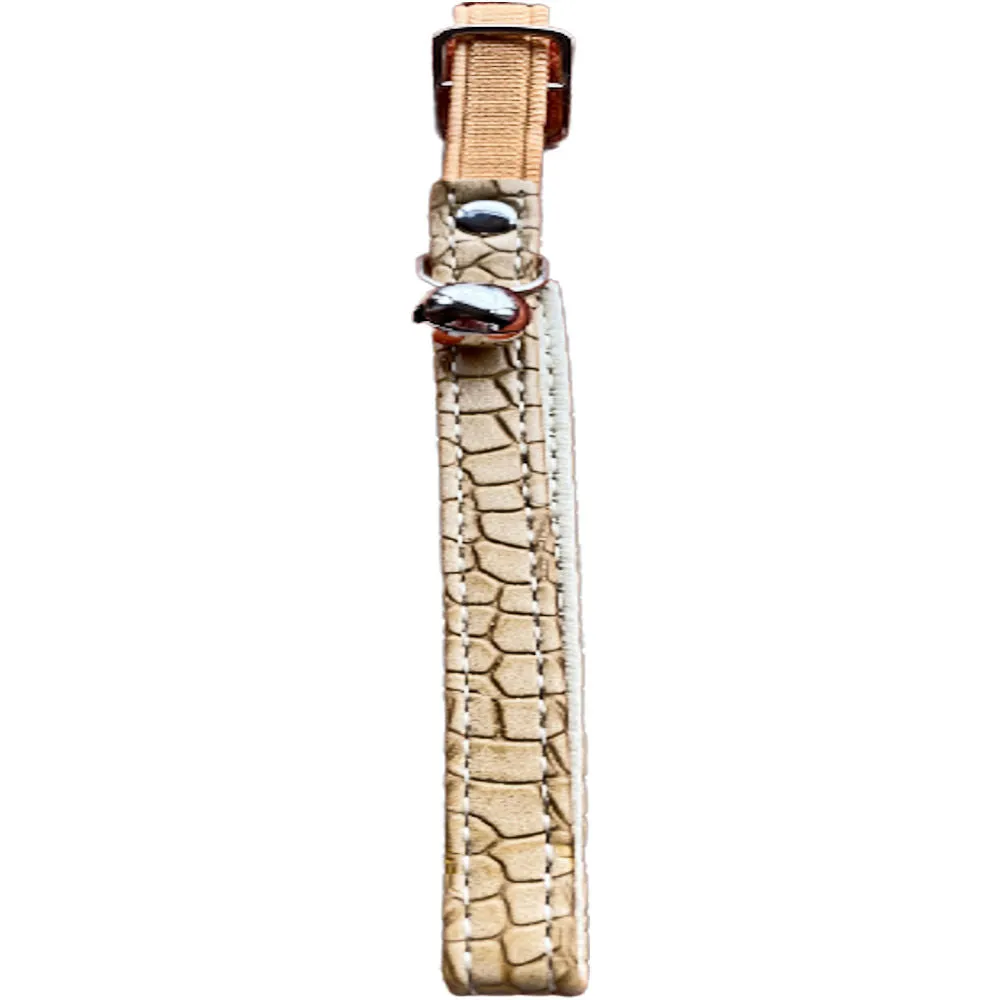Elastic Cat Collar Leather Look Beige - Adjustable Comfortable Durable Pet Accessory