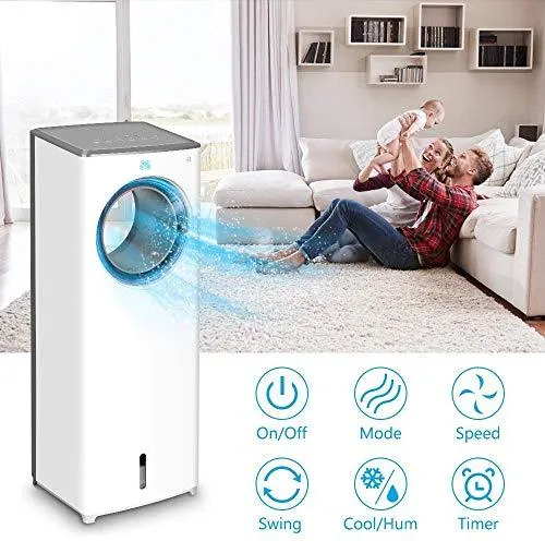Evaporative Air Cooler-3-in-1 Portable Air Cooling Fan, Instant Cool & Humidify with 3 Speeds, No Noise Tower Fan, No Dust, 3 Modes, 8H Timer, Bladeless Fan for Large Room Office