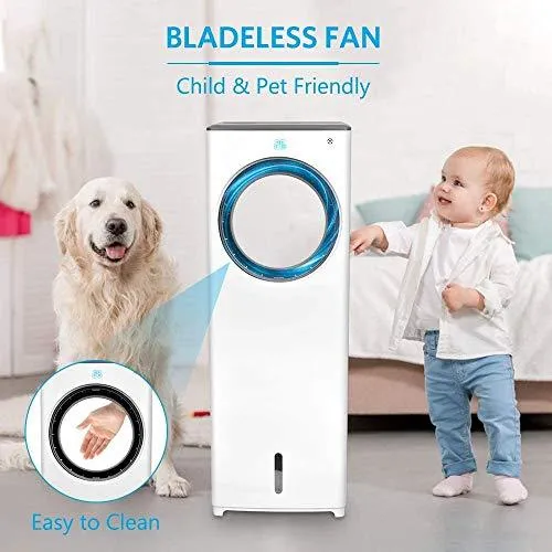 Evaporative Air Cooler-3-in-1 Portable Air Cooling Fan, Instant Cool & Humidify with 3 Speeds, No Noise Tower Fan, No Dust, 3 Modes, 8H Timer, Bladeless Fan for Large Room Office