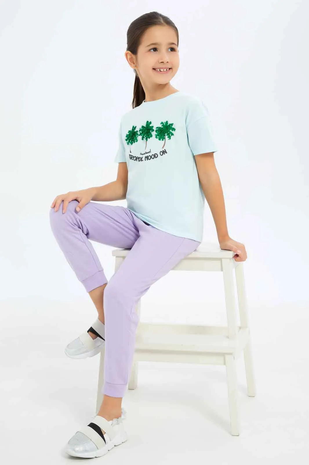 Girls Blue 3D Applique T-Shirt