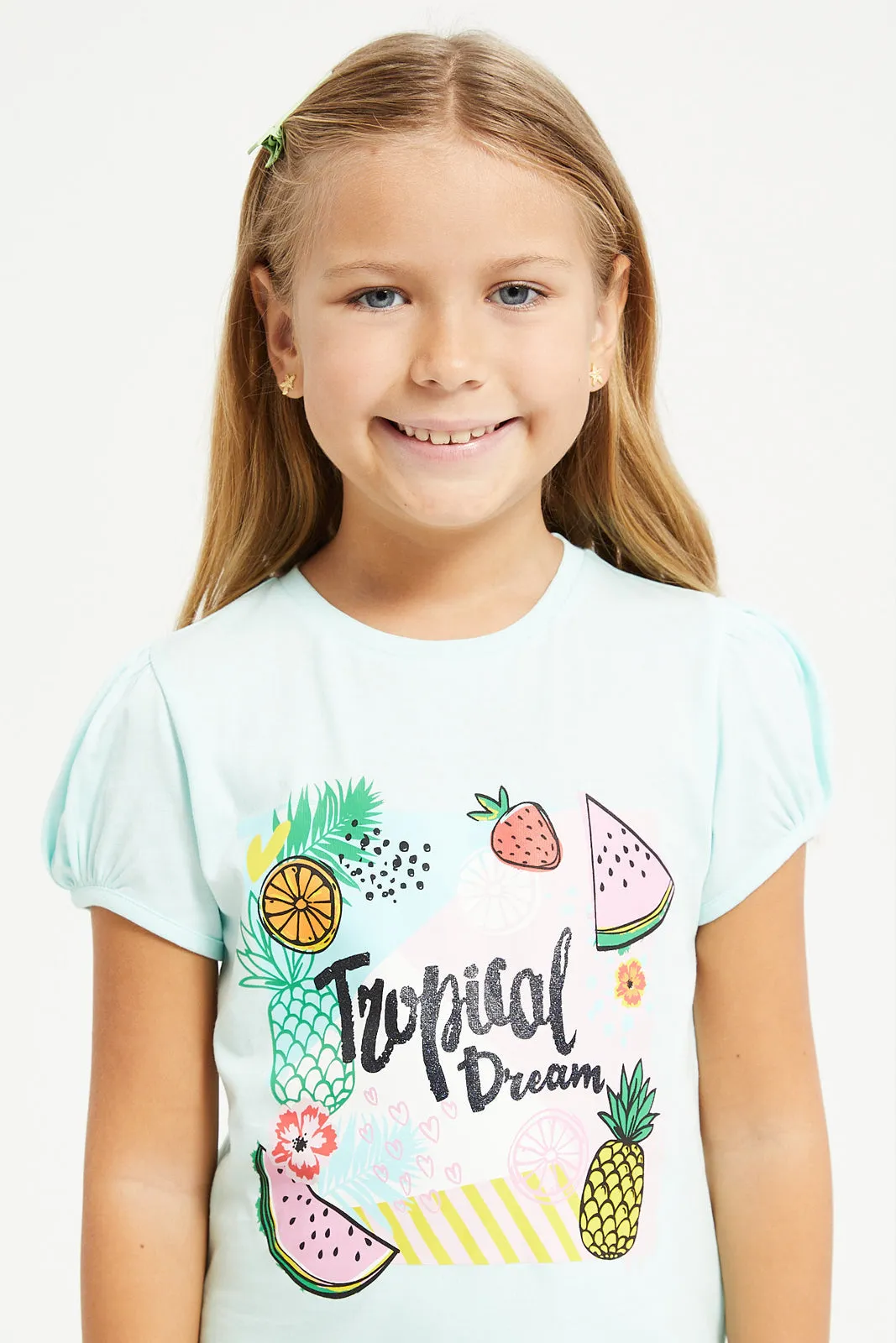 Girls Mint Tropical Print T-Shirt