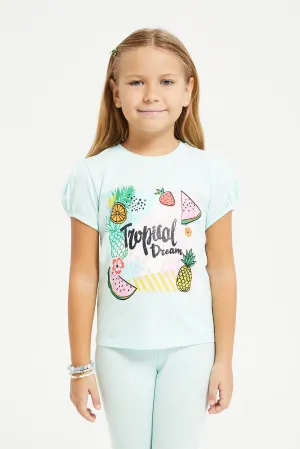 Girls Mint Tropical Print T-Shirt