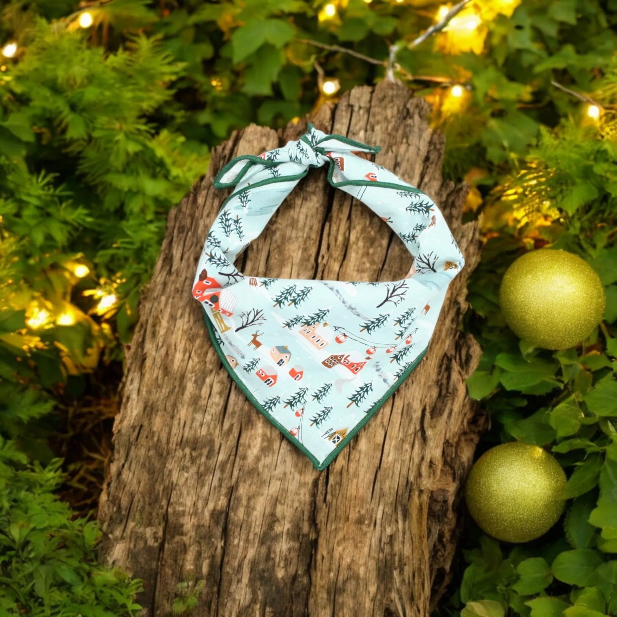 Holiday Village in Mint Dog Bandana