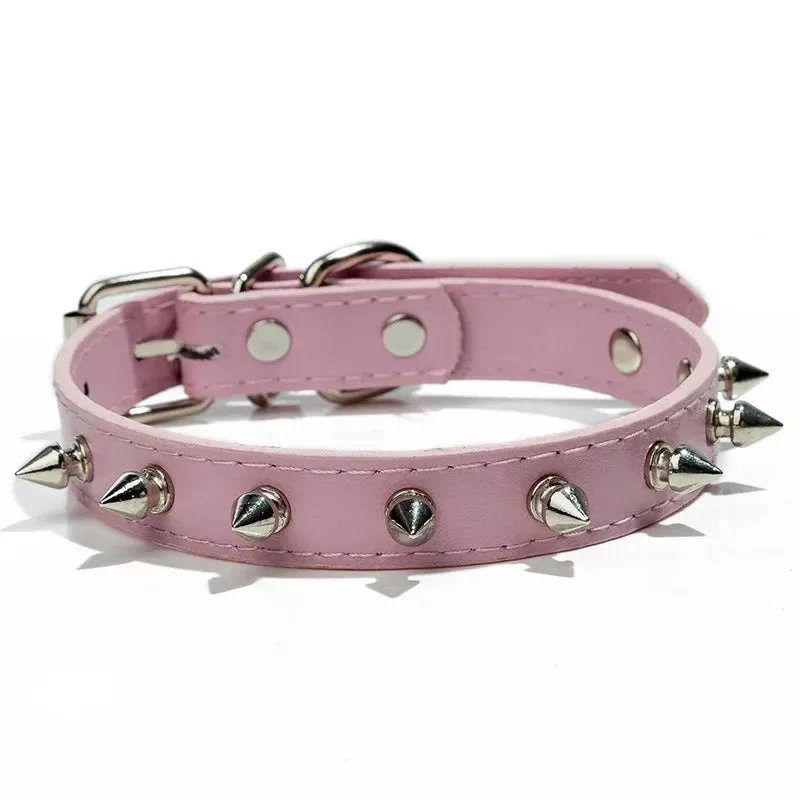 Leather Spiked Dog & Cat Collar - Stylish Studded Neck Strap for Pets