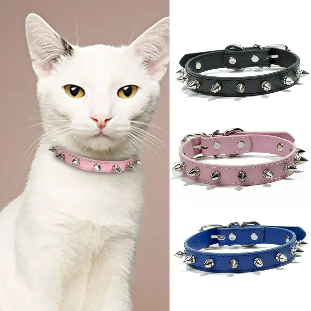 Leather Spiked Dog & Cat Collar - Stylish Studded Neck Strap for Pets