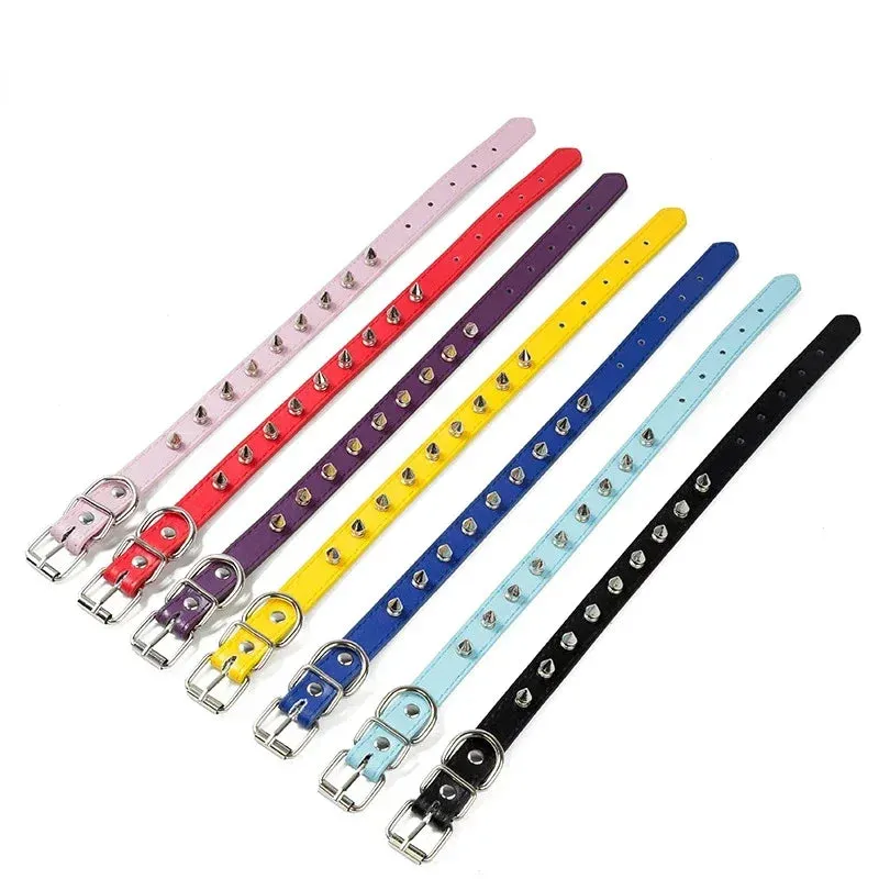 Leather Spiked Dog & Cat Collar - Stylish Studded Neck Strap for Pets