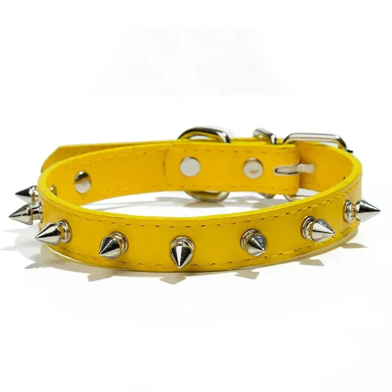 Leather Spiked Dog & Cat Collar - Stylish Studded Neck Strap for Pets