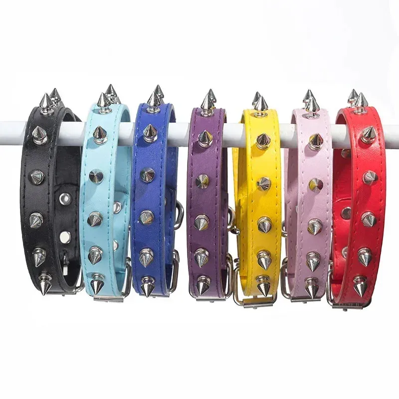Leather Spiked Dog & Cat Collar - Stylish Studded Neck Strap for Pets
