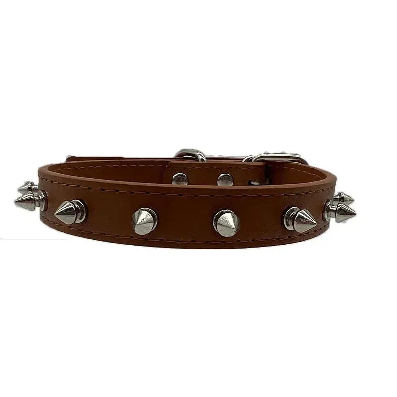Leather Spiked Dog & Cat Collar - Stylish Studded Neck Strap for Pets