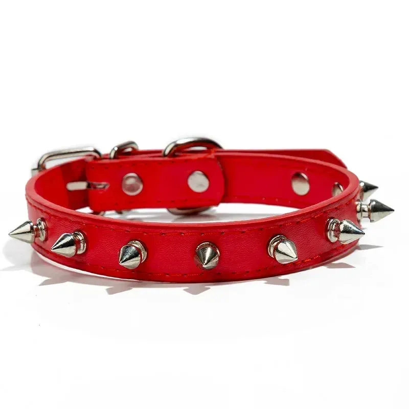 Leather Spiked Dog & Cat Collar - Stylish Studded Neck Strap for Pets