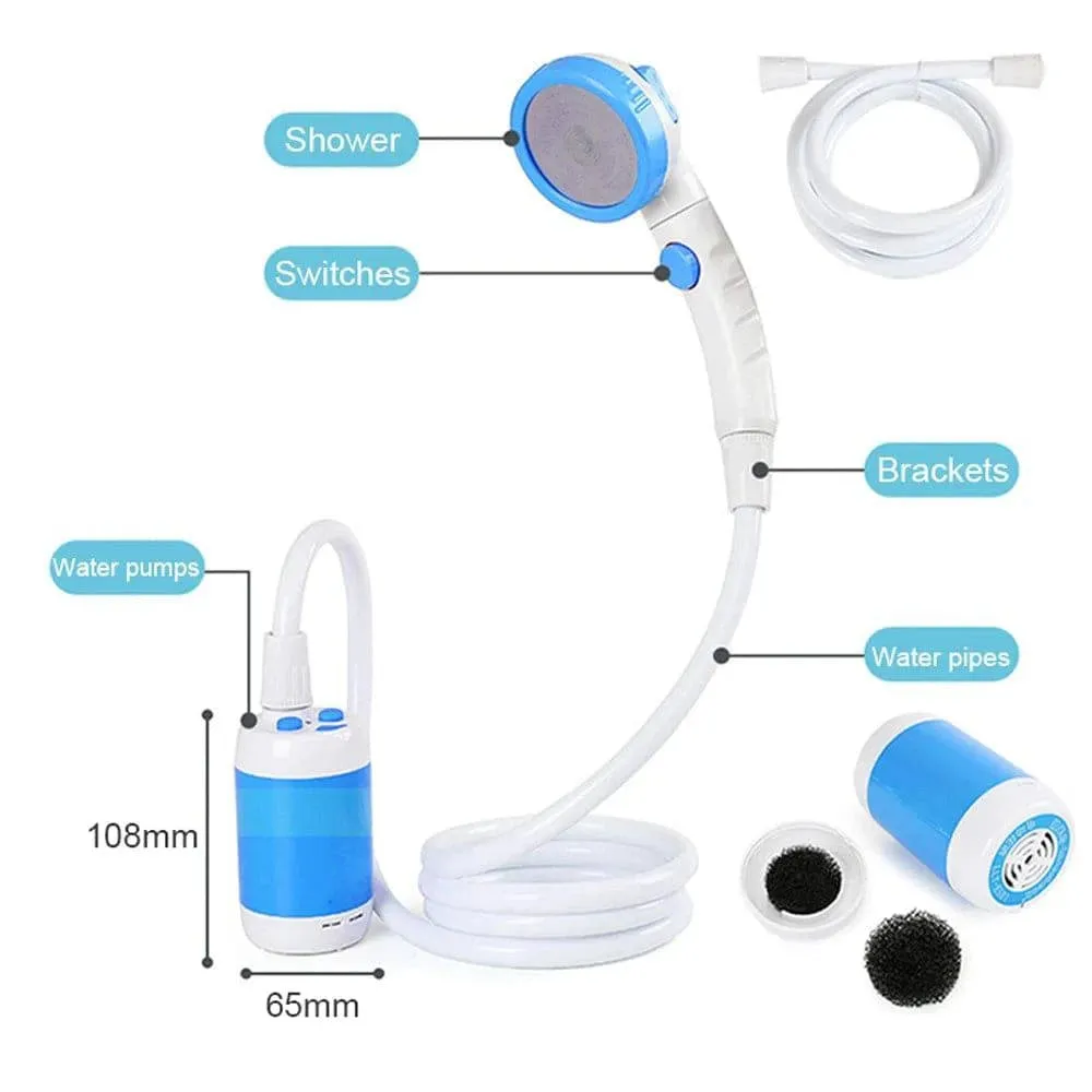 Outdoor Camping Shower Portable Electric Shower Pump IPX7 Waterproof & 5000mAh Rechargeable Battery Powered for Camping Hiking
