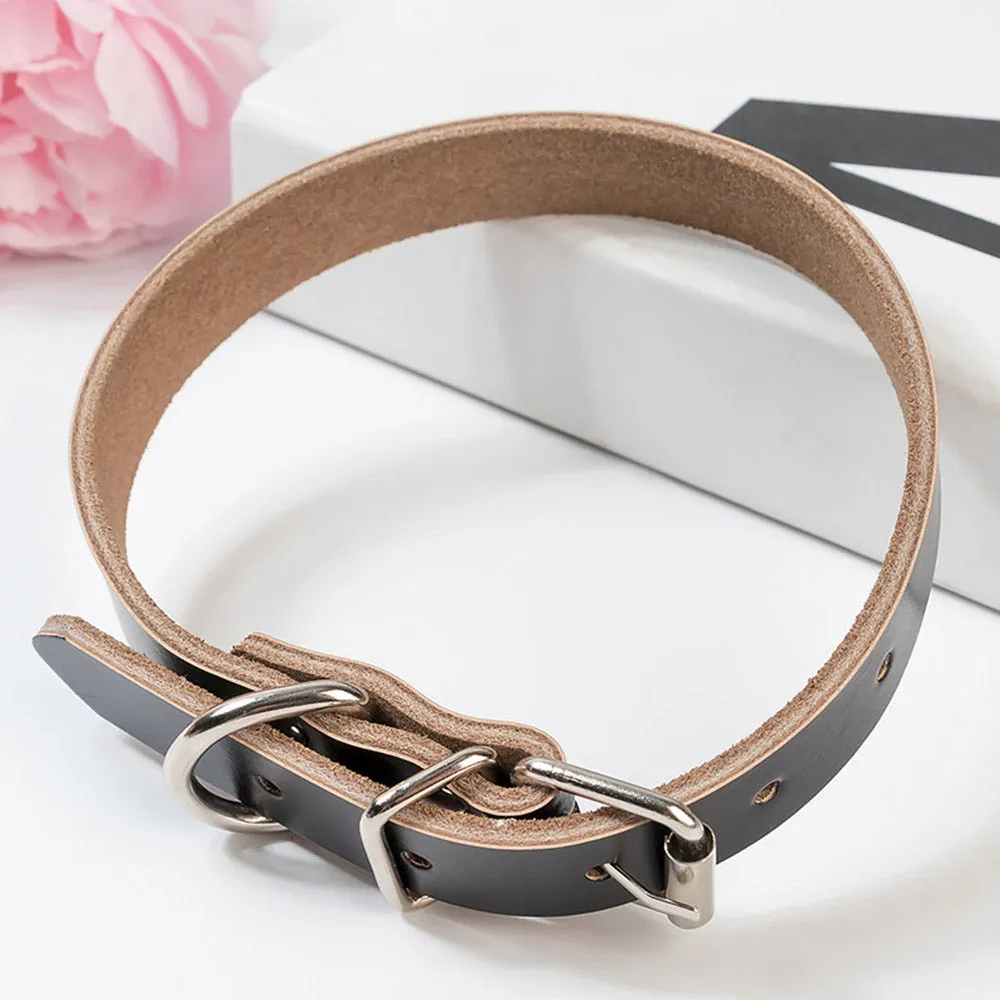 PAWS ASIA Wholesale Custom Pet Supplies Luxury Adjustable Pure Cowhide Leather Dog Collar Metal Buckle