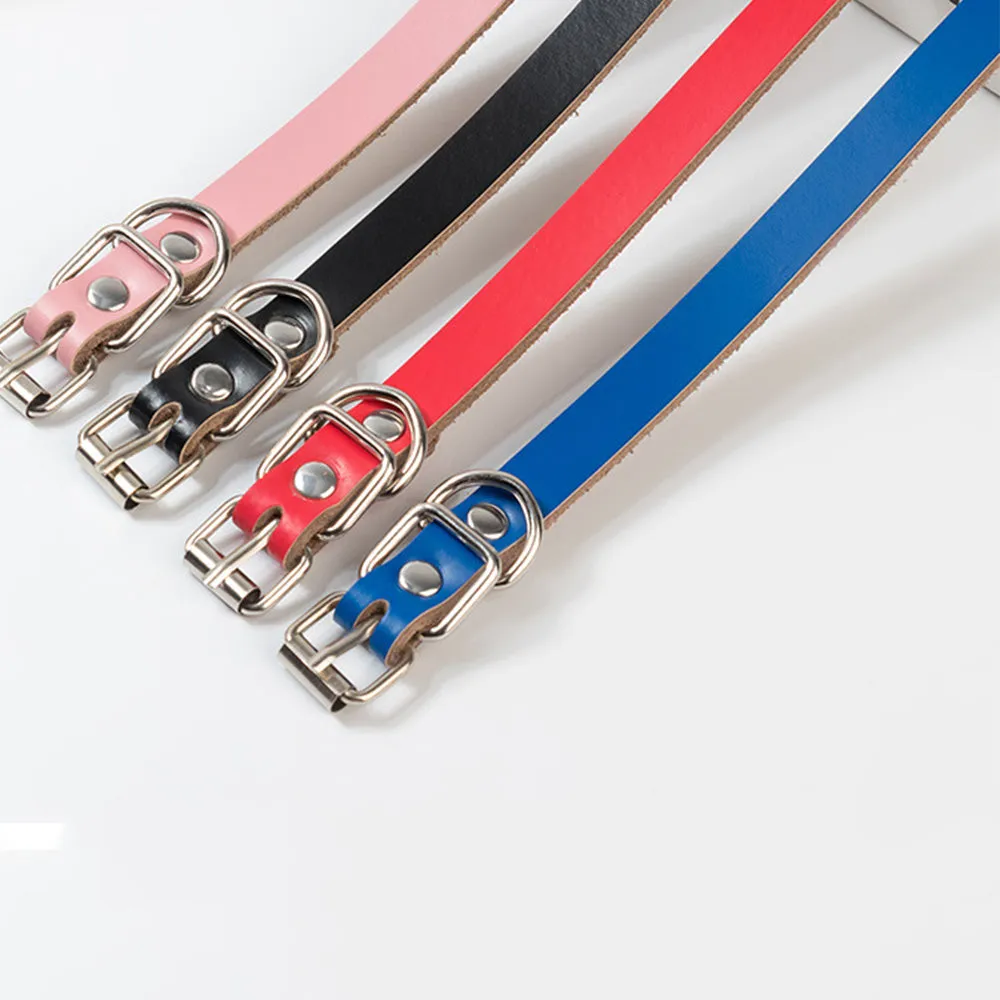 PAWS ASIA Wholesale Custom Pet Supplies Luxury Adjustable Pure Cowhide Leather Dog Collar Metal Buckle