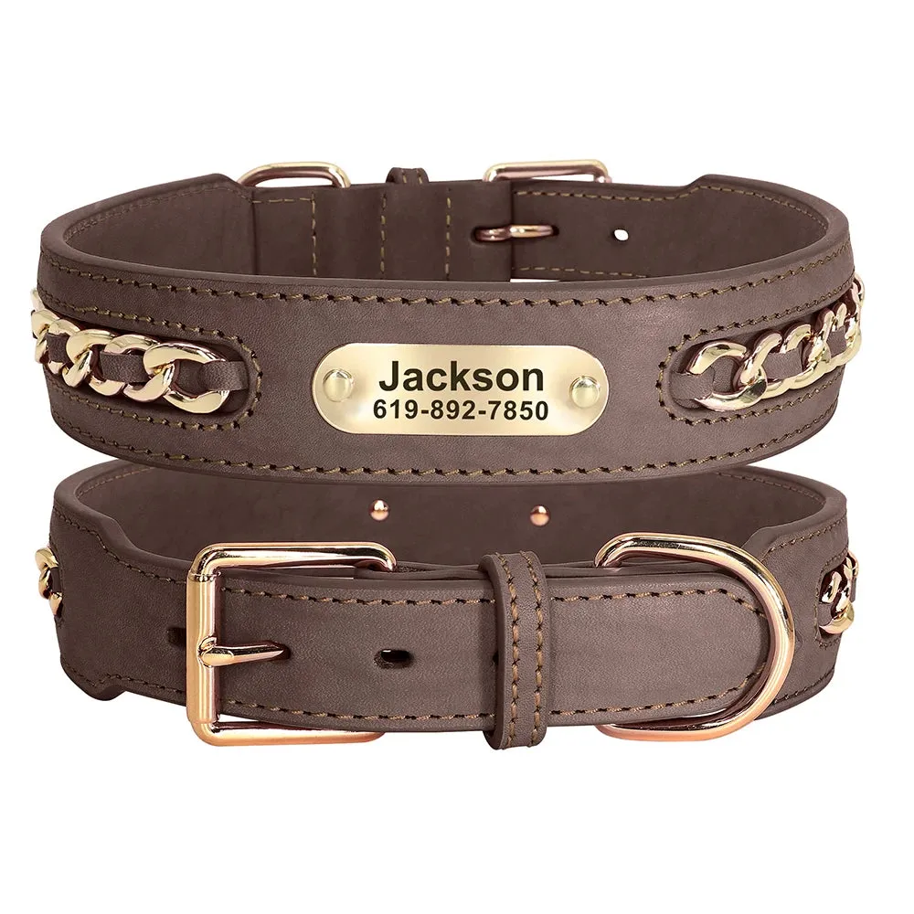 Personalized Durable Leather Dogs ID Collars | Anti-lost Name Tag Chain Accessories for Small Medium Large Dogs