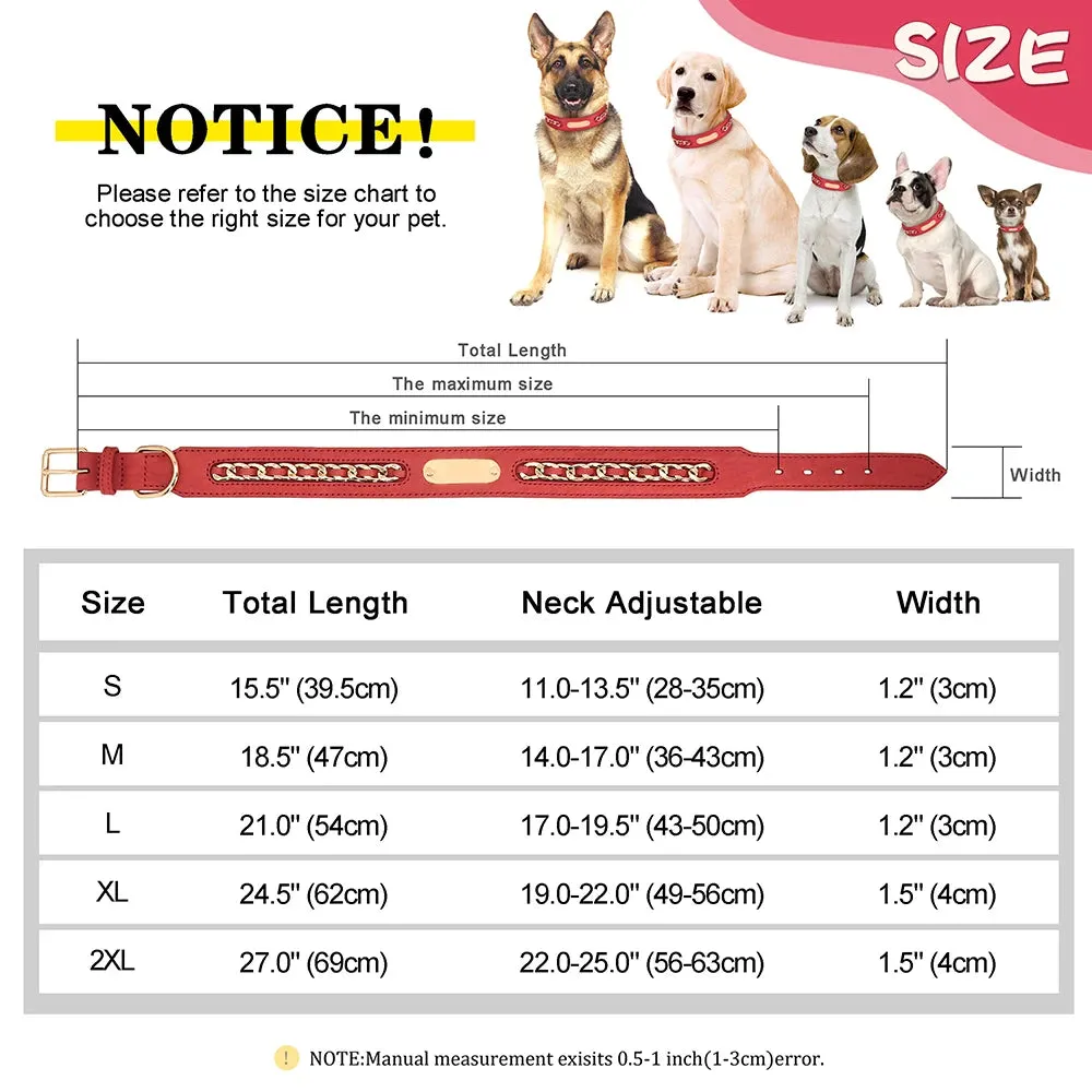 Personalized Durable Leather Dogs ID Collars | Anti-lost Name Tag Chain Accessories for Small Medium Large Dogs