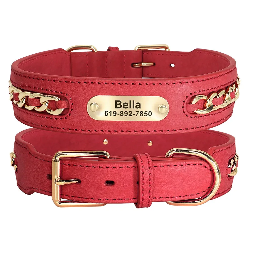 Personalized Durable Leather Dogs ID Collars | Anti-lost Name Tag Chain Accessories for Small Medium Large Dogs