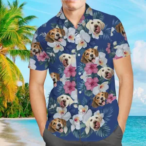 Personalized Photo Hawaiian Shirt Custom Dog Cat Face Holiday Tropical Pattern Shirt for Men Women Birthday Bachelor Party Gift Summer