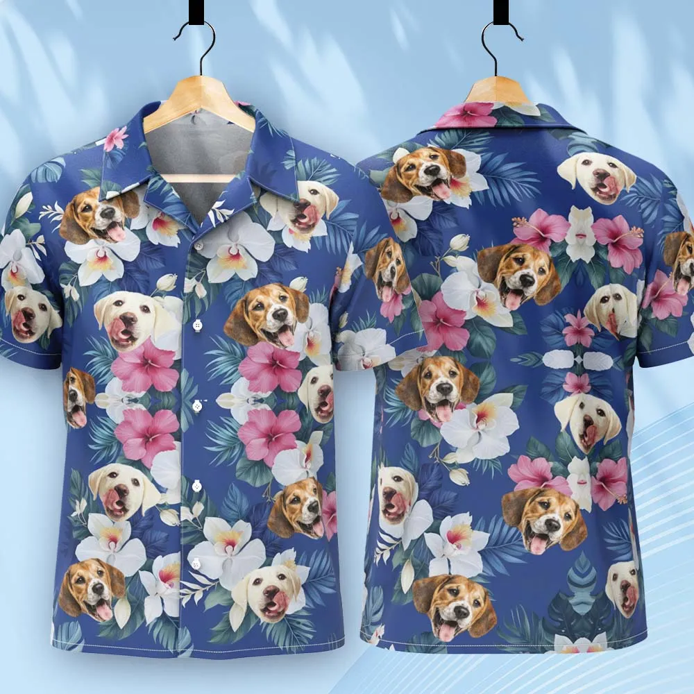 Personalized Photo Hawaiian Shirt Custom Dog Cat Face Holiday Tropical Pattern Shirt for Men Women Birthday Bachelor Party Gift Summer