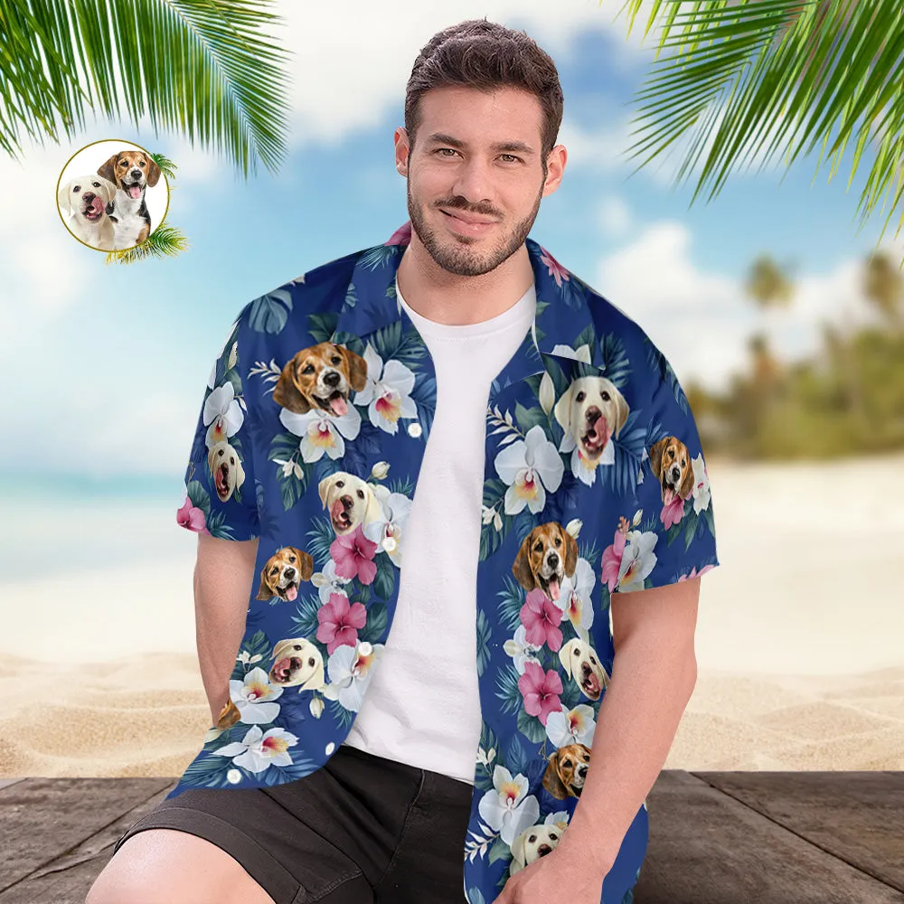 Personalized Photo Hawaiian Shirt Custom Dog Cat Face Holiday Tropical Pattern Shirt for Men Women Birthday Bachelor Party Gift Summer