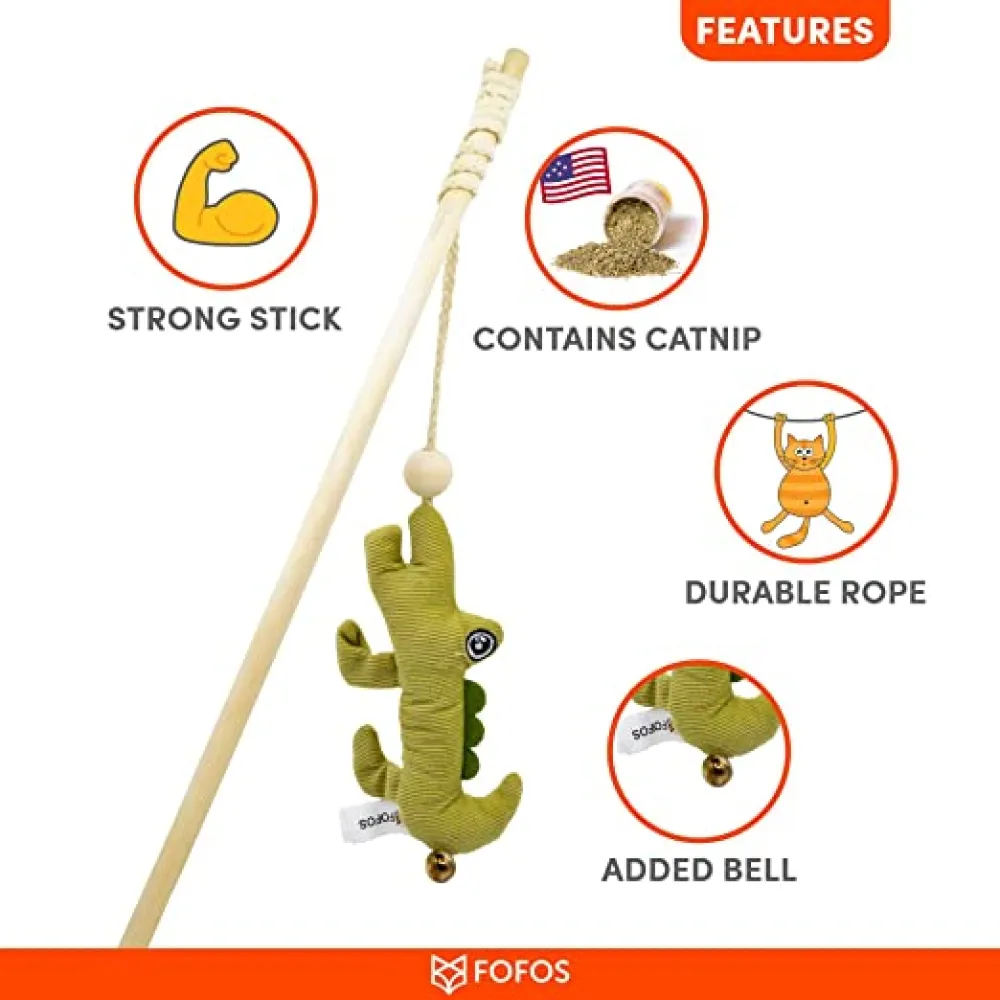 Pet Vogue Multi Level Puzzle and Fofos Wand Crocodile Toy for Cats Combo